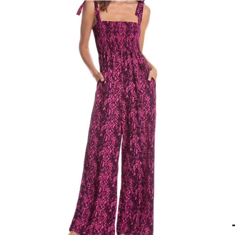 Maaji women’s pink/purple snake print Edenic Dreamer smoked square neck romper